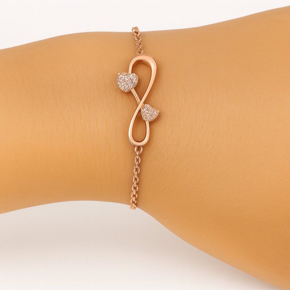 Infinity Hearts Adjustable Rose Gold Plated Bracelet 6.5" to 8.5"